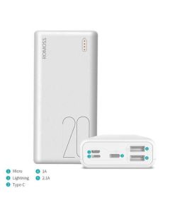 Romoss Simple 20 20000mAh Power bank with Mirco USB, Lightning and Type C Input with Dual Output